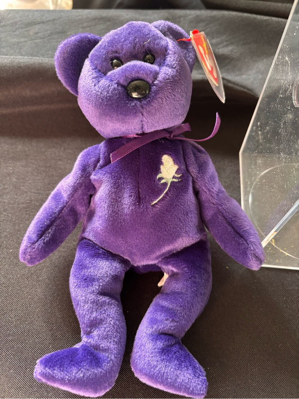 Princess Diana 1997 Ty Purple Beanie Bear with Embroidered Rose